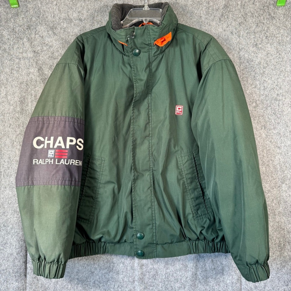 Vtg CHAPS RALPH LAUREN Puffer Jacket Mens Large Green Sport Retro Streetwear